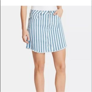 NWT WILLIAM RAST Joey mini blue white striped frayed hem denim skirt size 26 new